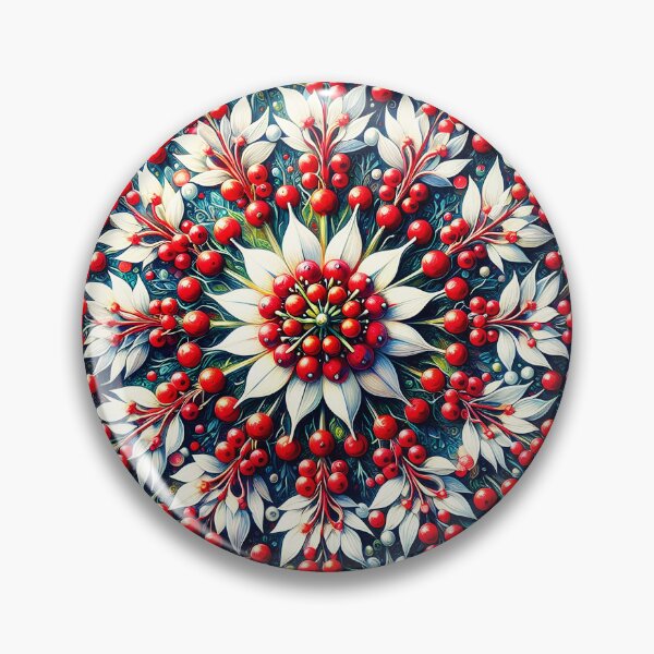 Artikelvorschau, Rote und weiße Misteln Beeren Mandala Zweig Zweig Flora Kunst entworfen und verkauft von EmeraldeaDesign.