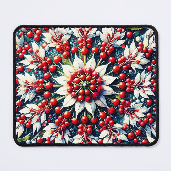 Item preview, Red and white mistletoes berries mandala twig branch flora art designed and sold by EmeraldeaDesign.