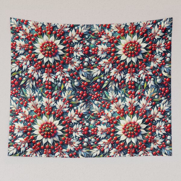 Artikelvorschau, Rote und weiße Misteln Beeren Mandala Zweig Zweig Flora Kunst entworfen und verkauft von EmeraldeaDesign.