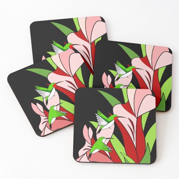 Item preview, Stylized Flowers and Hummingbird On Black Background designed and sold by studioart.