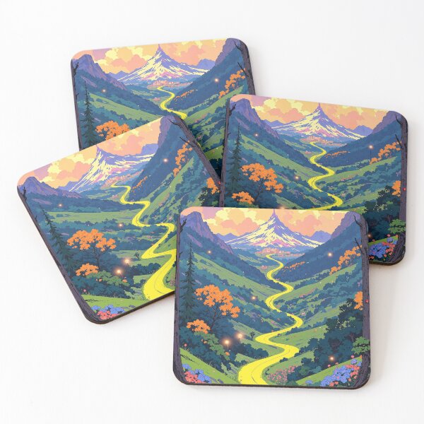 Item preview, Serene yellow horizon a moonlit mountain landscape with designed and sold by MadeByHaresShop.