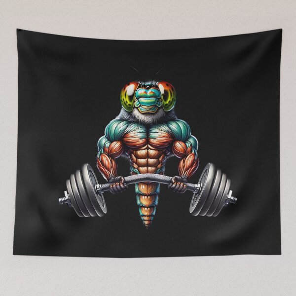 Item preview, Muscular dragon-fly with barbell designed and sold by AwesomeBeyondLimits.