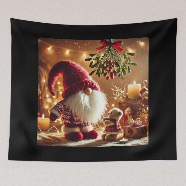 Item preview, Festive Gnome Under Mistletoe with Teddy Bear & Cozy Holiday Scene designed and sold by drip.design.co.