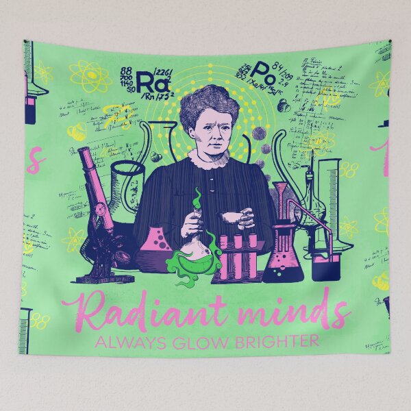 Item preview, Maria Skłodowska-Curie in green and pink; pastel; Radiant minds designed and sold by Drawmecute.
