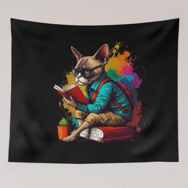 Item preview, Siamese cat reading books designed and sold by Furrifico.