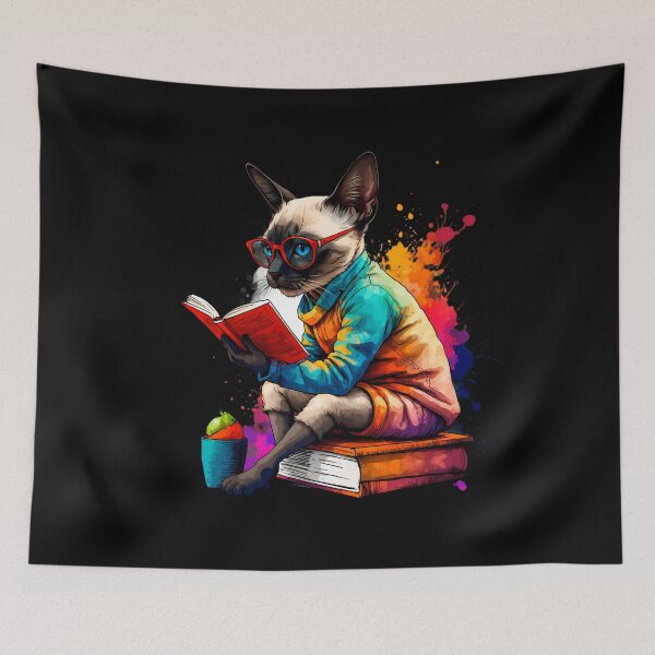 Item preview, Siamese cat reading books designed and sold by Furrifico.