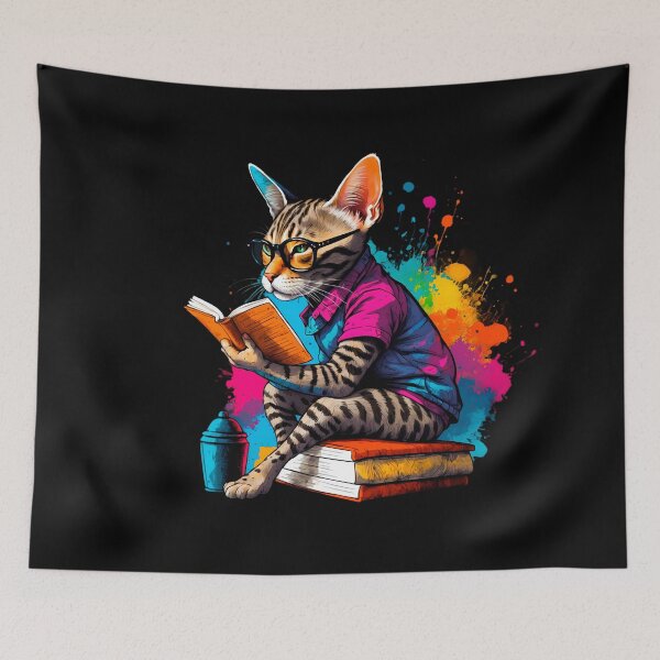 Item preview, American Shorthair cat reading books designed and sold by Furrifico.