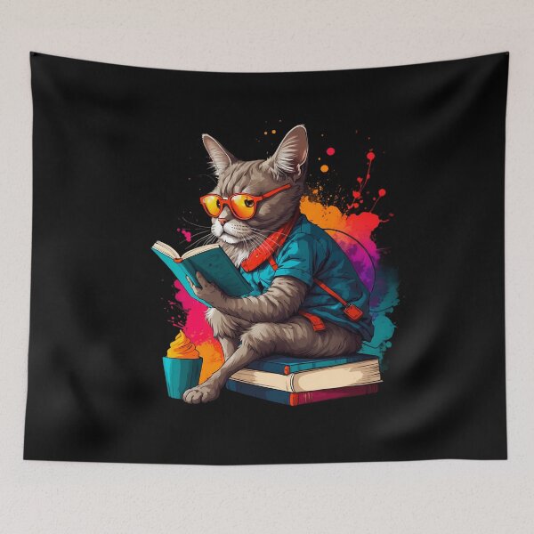 Item preview, Siberian cat reading books designed and sold by Furrifico.