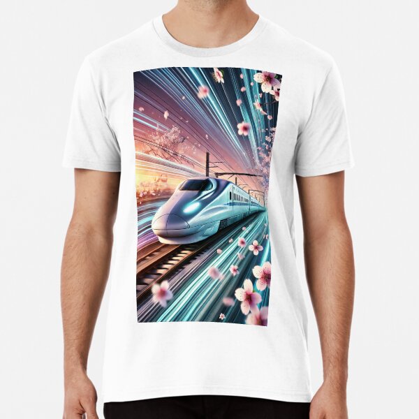 Vista previa del artículo con la obra «Velocidad del tren Shinkansen con flores», diseñado y vendido por GingaDesigns.