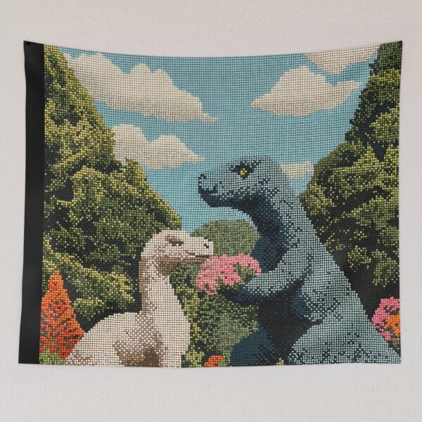 Item preview, Dinosaurs in Love in Blooming Garden - Crossstitch designed and sold by regnumsaturni.