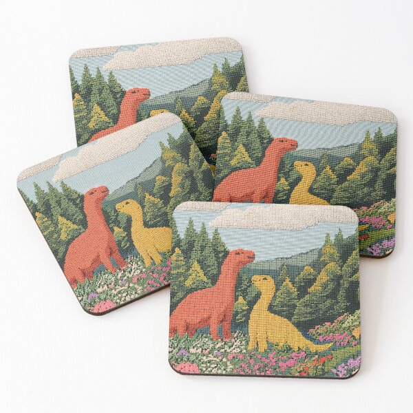 Item preview, Dinosaurs in Love in a Colorful Meadow Surrounded by Flowers and Mountains - Crossstitch designed and sold by regnumsaturni.