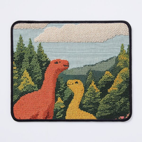 Item preview, Dinosaurs in Love in a Colorful Meadow Surrounded by Flowers and Mountains - Crossstitch designed and sold by regnumsaturni.