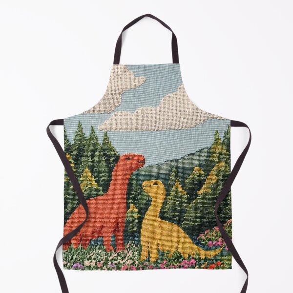 Item preview, Dinosaurs in Love in a Colorful Meadow Surrounded by Flowers and Mountains - Crossstitch designed and sold by regnumsaturni.