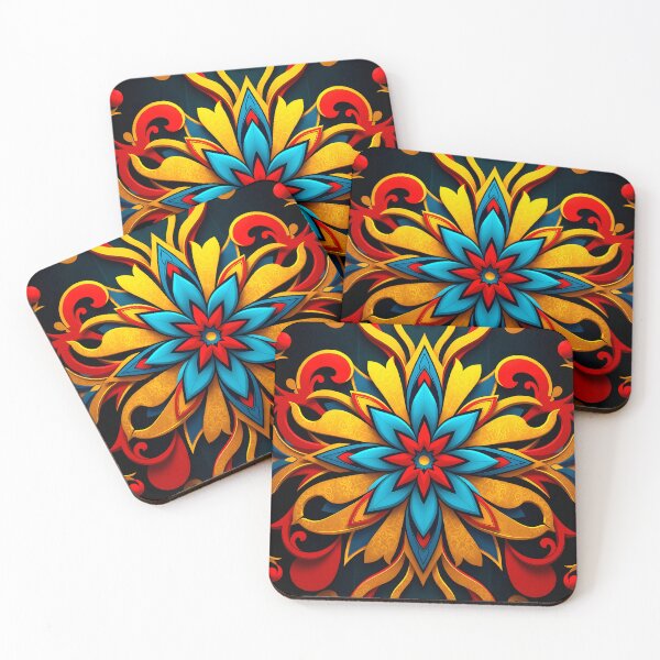 Item preview, Floral pattern in gold and blue designed and sold by PineSunStudio.
