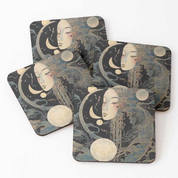 Item preview, Japanese-inspired Moon Goddess Spirit Art designed and sold by NickWhittleArt.