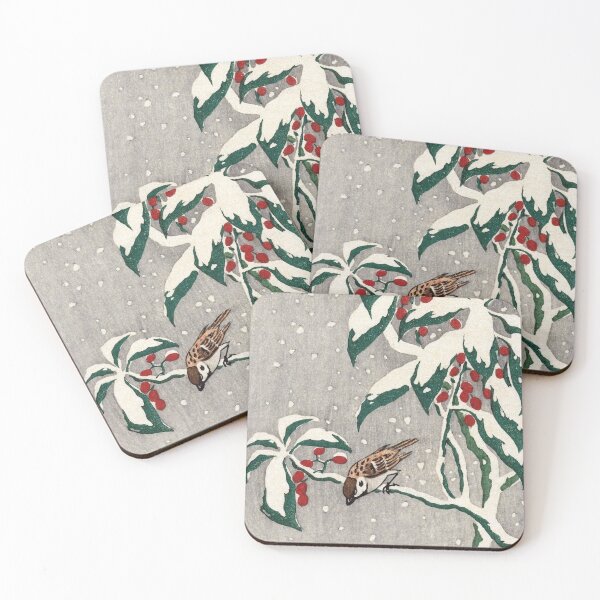 Item preview, Sparrows on Snowy Berry Bush | Ohara Koson designed and sold by LaMadeleine.