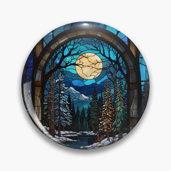 Item preview, Frozen River Night Scene in Stained Glass designed and sold by The Enchanted Treasury.