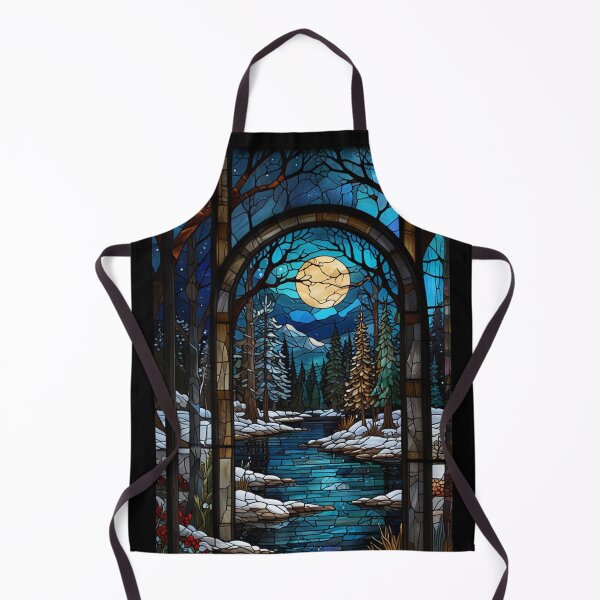 Item preview, Frozen River Night Scene in Stained Glass designed and sold by The Enchanted Treasury.