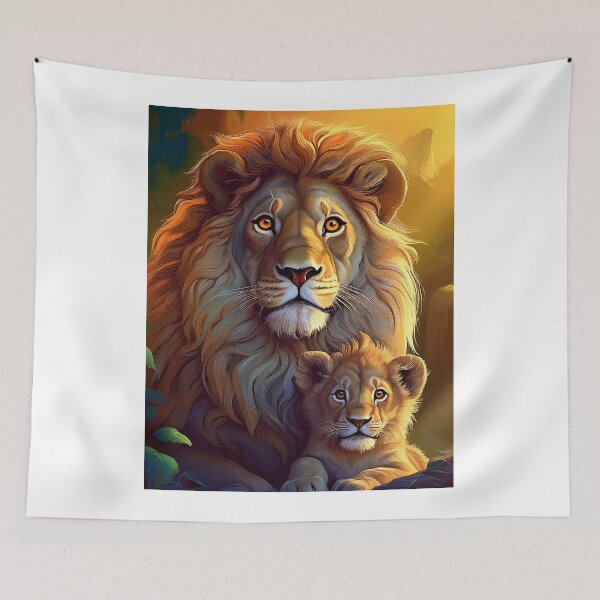 Item preview, Handmade Painting Majestic Beautiful Lion with Cub | Cartoon Style designed and sold by FilipeFerreira.