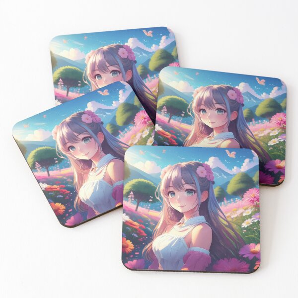 Item preview, Handmade Painting Beautiful Kawaii Cute Anime Girl in a Garden Full of Flowers designed and sold by FilipeFerreira.