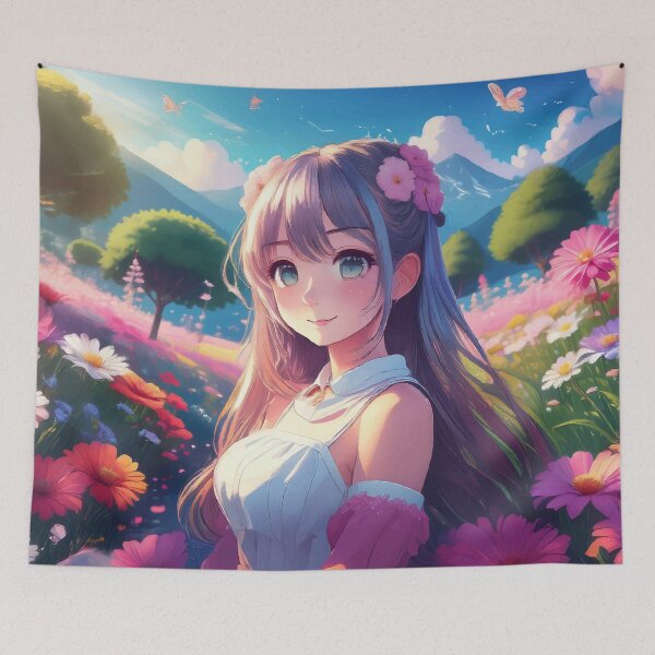 Item preview, Handmade Painting Beautiful Kawaii Cute Anime Girl in a Garden Full of Flowers designed and sold by FilipeFerreira.