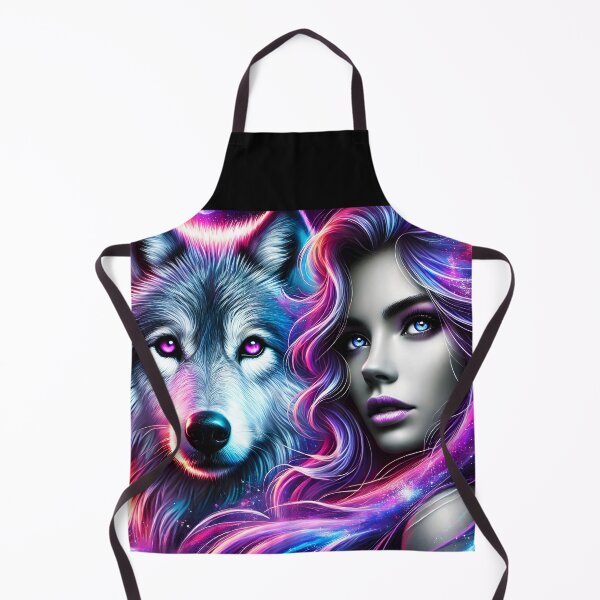 Item preview, Girl and a wolf portrait montage in purple sparkling hues as totem spirit animal designed and sold by EmeraldeaArt.