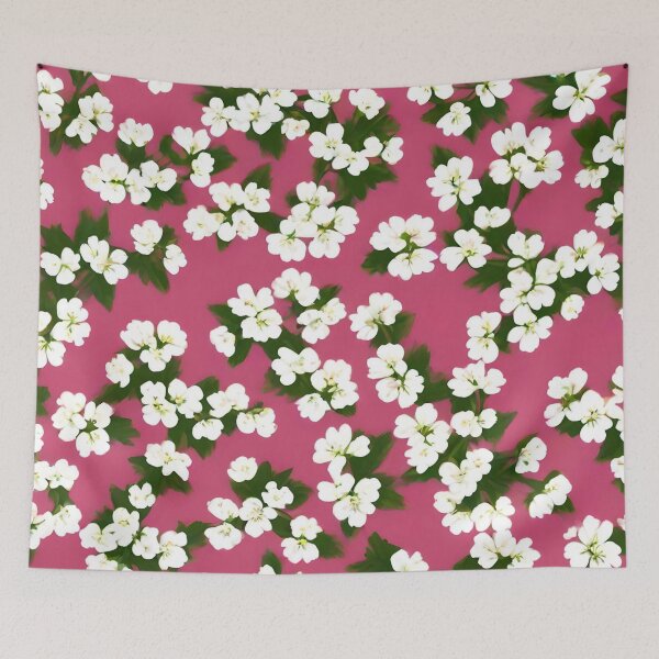 Item preview, Pattern of small white flowers on a pink background designed and sold by Ciervo Primavera.