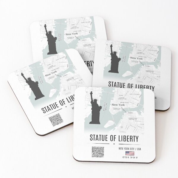 Item preview, Statue of Liberty Map Art: NYC Landmarks and USA Coordinates with QR code art designed and sold by Psycho-Crazy.