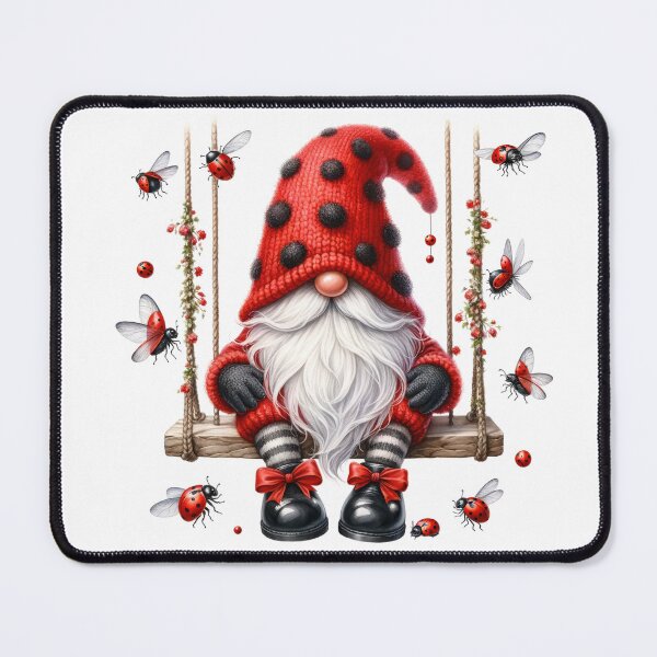 Item preview, Ladybug Gnome on Swing – Whimsical Red and Black Design designed and sold by CvitikPrinty.