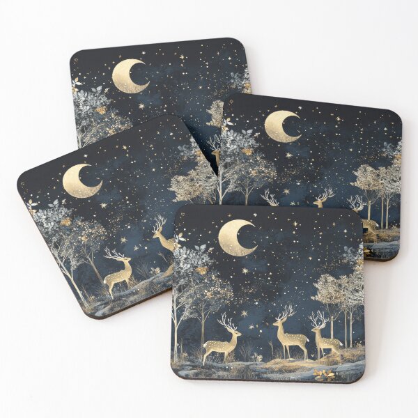 Item preview, Beautiful fantasypainting of deers in the forest under starry sky designed and sold by MargaretWiktor.