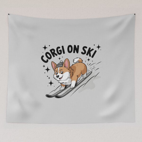 Item preview, Corgi on ski cute dog skiing designed and sold by FriendlyLlama.