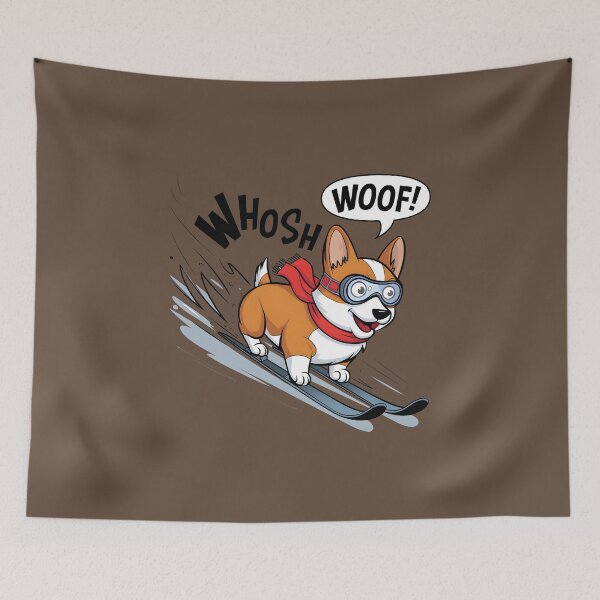 Item preview, Corgi on ski cute dog skiing designed and sold by FriendlyLlama.