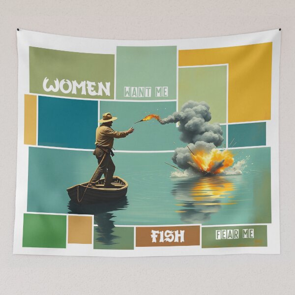 Item preview, Women Want Me, Fish Fear Me – Dynamic Fishing in Acrylic designed and sold by NudnaGrafika.