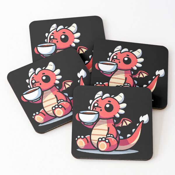 Item preview, Kawaii dragon drinking coffee designed and sold by CharmSpell.