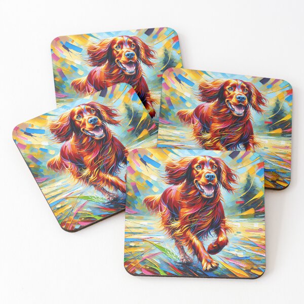 Artikelvorschau, Irish Setter Hundeportrait, Acryl-Kunstdruck, Haustierportrait, Geschenke für Hundeliebhaber entworfen und verkauft von Puppy Puzzles Plus.