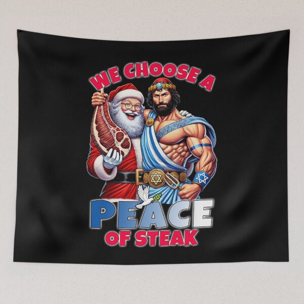 Item preview, WE CHOOSE A 'PEACE' OF STEAK - Funny Christmas and Hanukkah - Chrismukkah | Steak Lovers Carnivore Diet designed and sold by Made by Tamar.