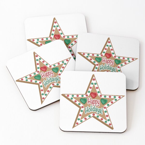 Item preview, Gingerbread Cookie Star Pattern // Red, Green, White // Hearts and Happy Holidays Quote designed and sold by Elsy's Art.