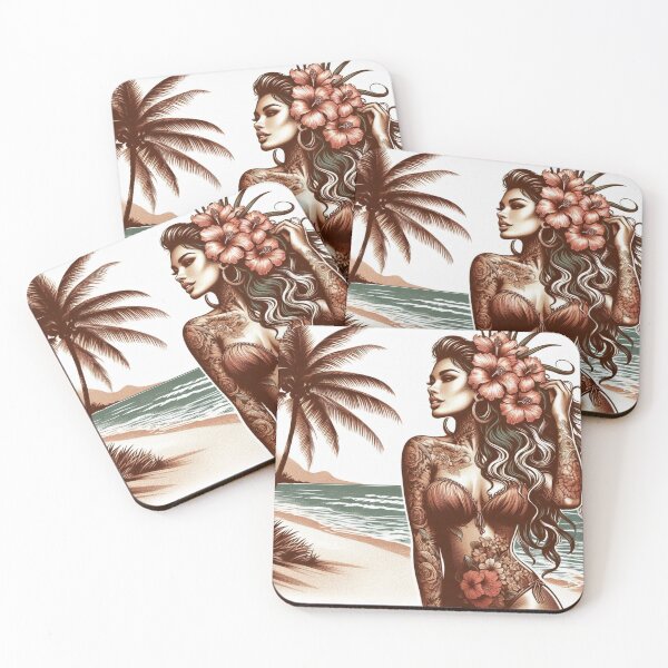 Item preview, GODDESS OF THE TROPICS - FLoral Tattoo Goddess of the Surf designed and sold by GoddessTropics.