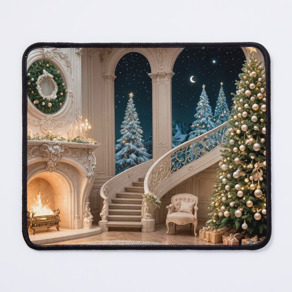 Item preview, Luxury Art Nouveau Marble Christmas Winter Fireplace designed and sold by DreamlifeBackgrounds.