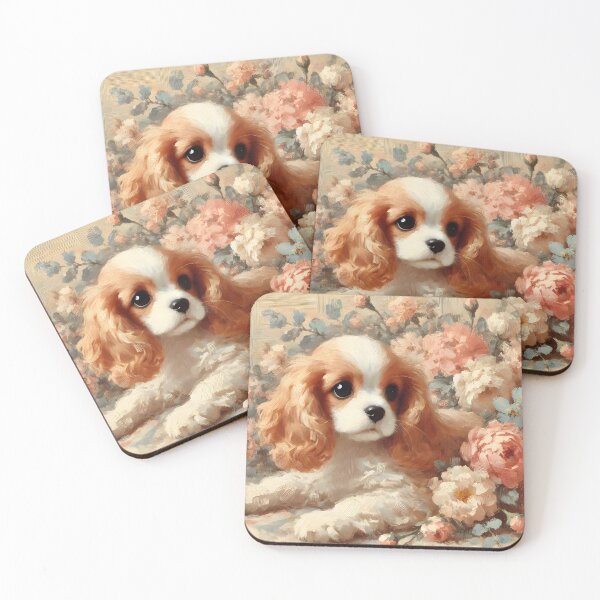 Item preview, Pastel Victorian Cavalier King Charles Spaniel Puppy Peonies III designed and sold by 123Rainbow.
