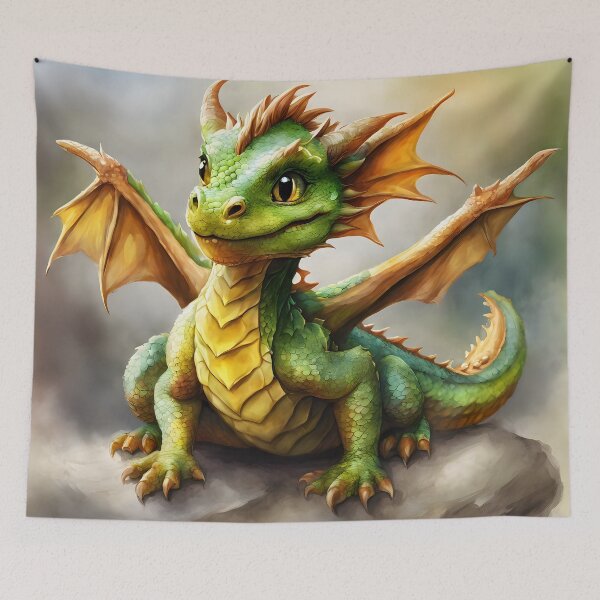 Item preview, A small green dragon smiles to show his friendliness. designed and sold by Vibes-vintage.