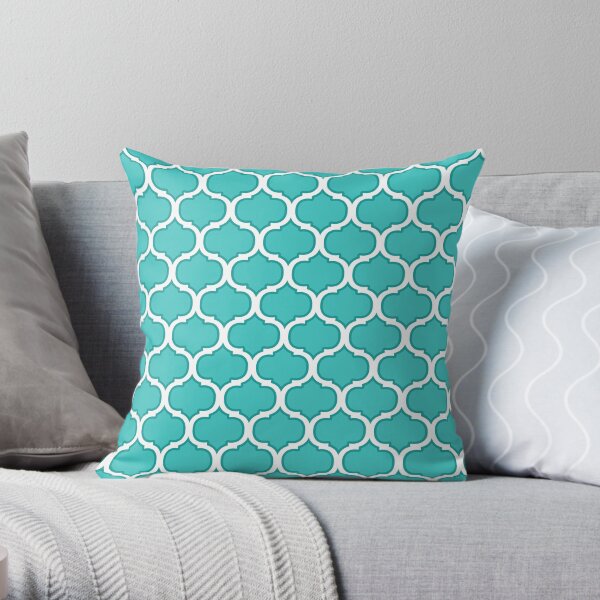Teal and White Latticework Graphic Throw Pillow