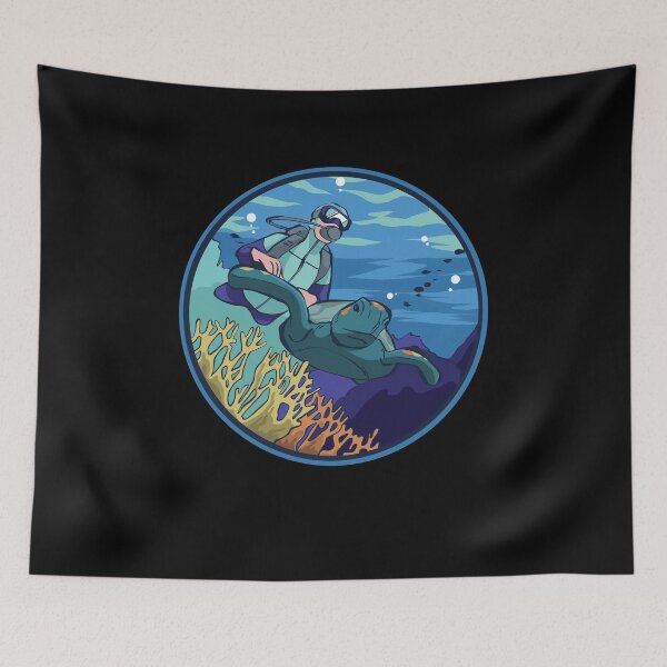 Item preview, Scuba Diver with Coral and Sea Turtles designed and sold by TurtleDojo.