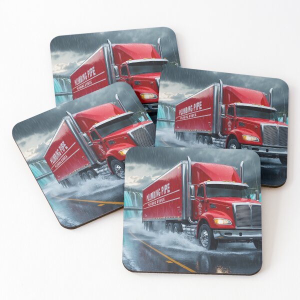 Item preview, Red Cargo Truck on Winter Highway designed and sold by Skye Ryan-Evans.