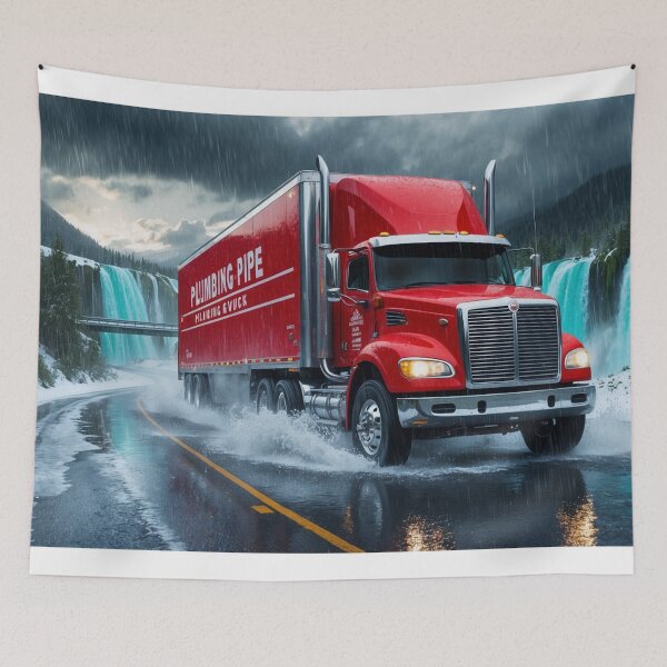 Item preview, Red Cargo Truck on Winter Highway designed and sold by Skye Ryan-Evans.
