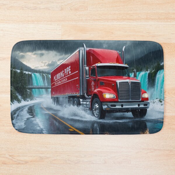 Item preview, Red Cargo Truck on Winter Highway designed and sold by Skye Ryan-Evans.