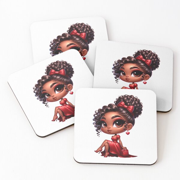 Item preview, Valentine’s Day Chibi Afro Girl, Valentines Day Black Girl, Valentines Day Cute Doll, Vday Black Girl, Valentine’s Day Design, Afro American, Cute Afro Girl, Red Outfit Design. designed and sold by gabrielakrall.