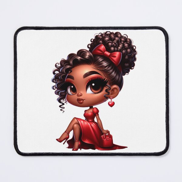 Item preview, Valentine’s Day Chibi Afro Girl, Valentines Day Black Girl, Valentines Day Cute Doll, Vday Black Girl, Valentine’s Day Design, Afro American, Cute Afro Girl, Red Outfit Design. designed and sold by gabrielakrall.