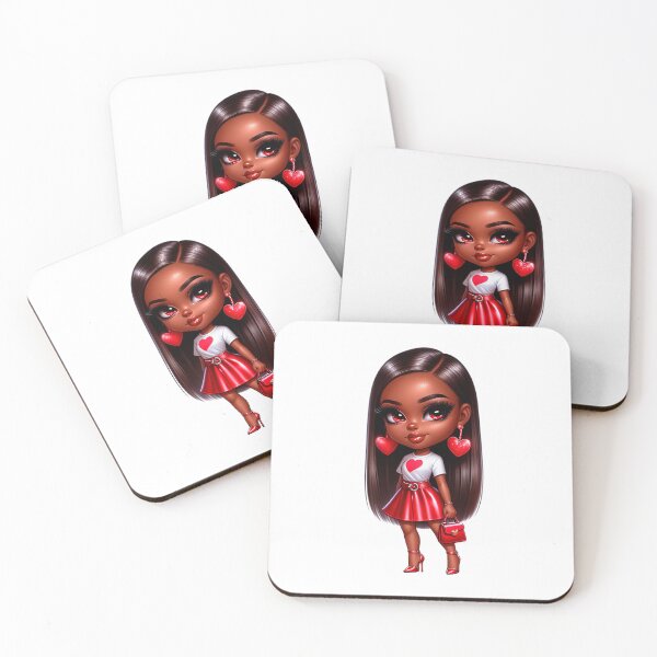 Item preview, Valentine’s Day Chibi Black Girl, Valentines Day Afro Girl, Valentines Day Cute Doll, Vday Black Girl, Valentine’s Day Design, Afro American, Cute Afro Girl, Red Outfit Design. designed and sold by gabrielakrall.