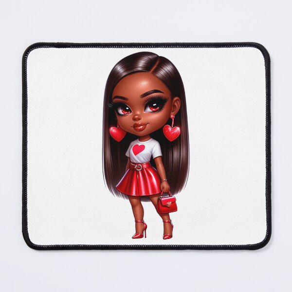 Item preview, Valentine’s Day Chibi Black Girl, Valentines Day Afro Girl, Valentines Day Cute Doll, Vday Black Girl, Valentine’s Day Design, Afro American, Cute Afro Girl, Red Outfit Design. designed and sold by gabrielakrall.